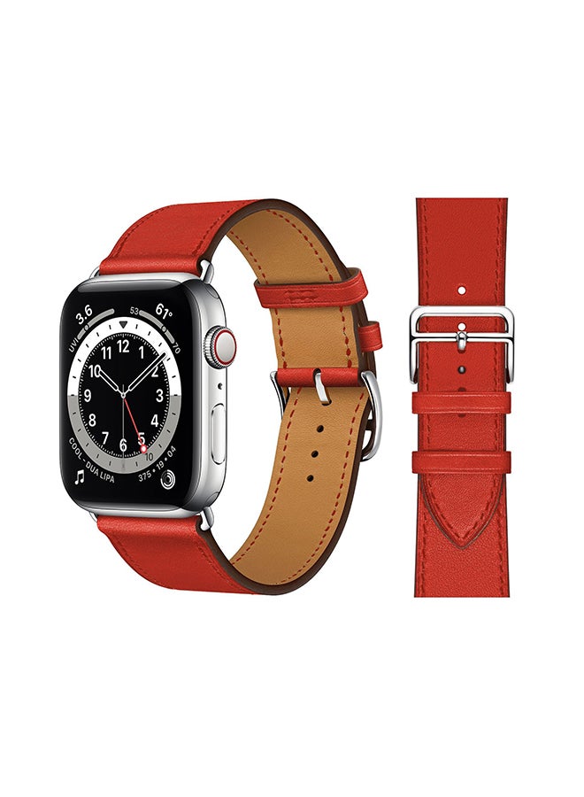 Perfii - Genuine Leather Replacement Band For Apple Watch Series 6/SE/5/4/3/2/1 Red - Image 1