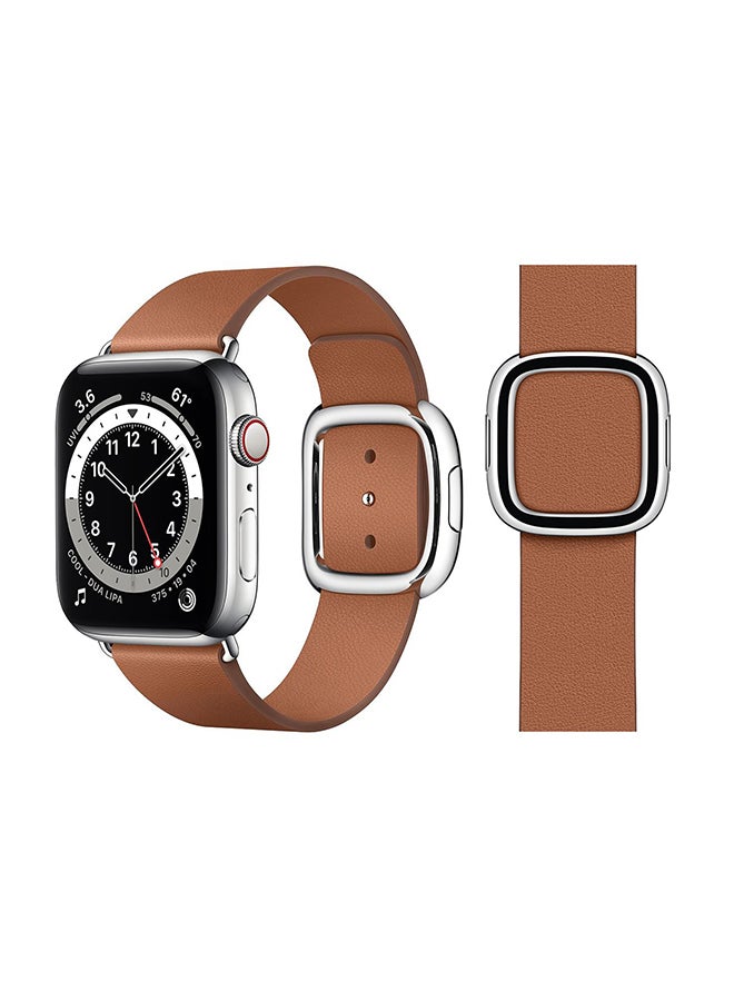 Perfii - Leather Replacement Band For Apple Watch Series 6/SE/5/4/3/2/1 Brown - Image 1