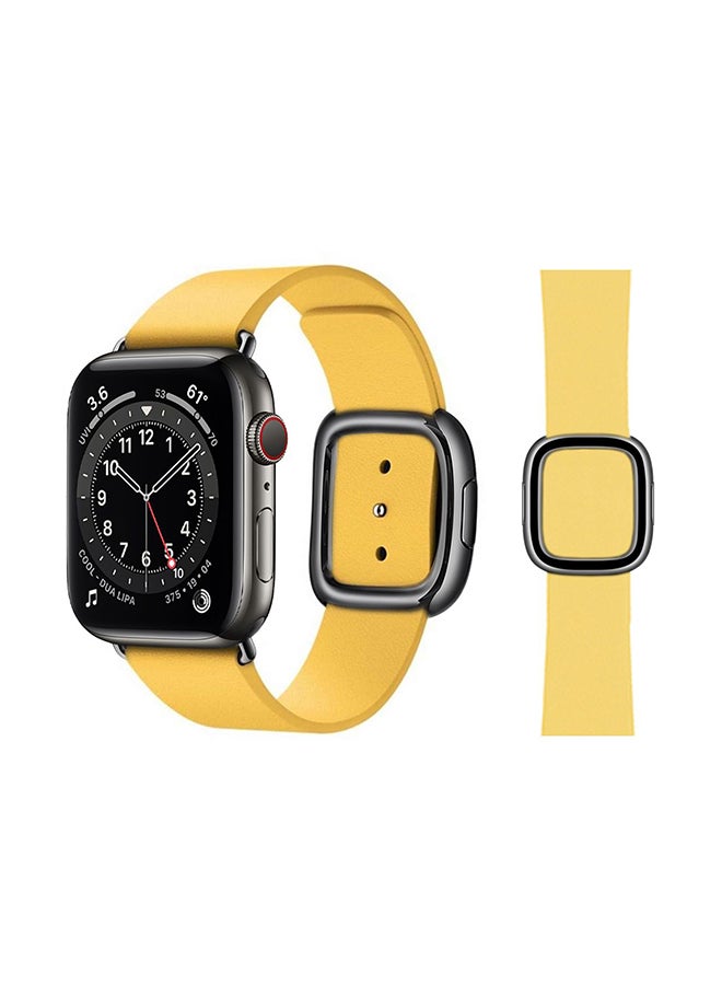 Perfii - Leather Replacement Band For Apple Watch Series 6/SE/5/4/3/2/1 Yellow - Image 1