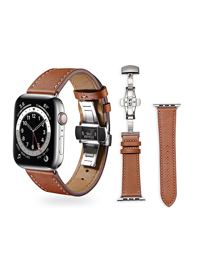 Perfii Genuine Leather Replacement Band For Apple Watch Series 6/SE/5/4/3/2/1 Brown