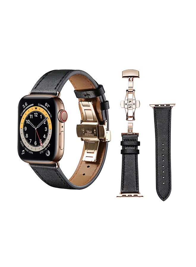 Perfii Genuine Leather Replacement Band For Apple Watch Series 6/SE/5/4/3/2/1 Black