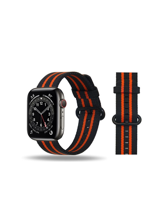 Perfii Nylon Replacement Band For Apple Watch Series 6/SE/5/4/3/2/1 Black Orange
