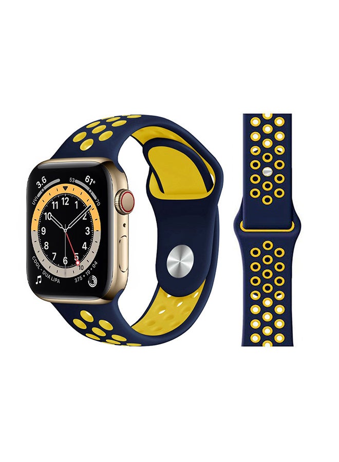 Perfii - Replacement Band For Apple Watch Series 6/SE/5/4/3/2/1 Dark Blue Yellow - Image 1
