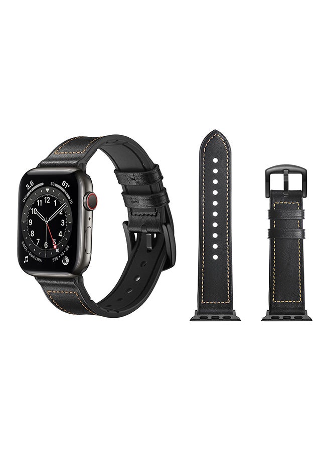 Perfii Genuine Leather Replacement Band For Apple Watch Series 6/SE/5/4/3/2/1 Black 
