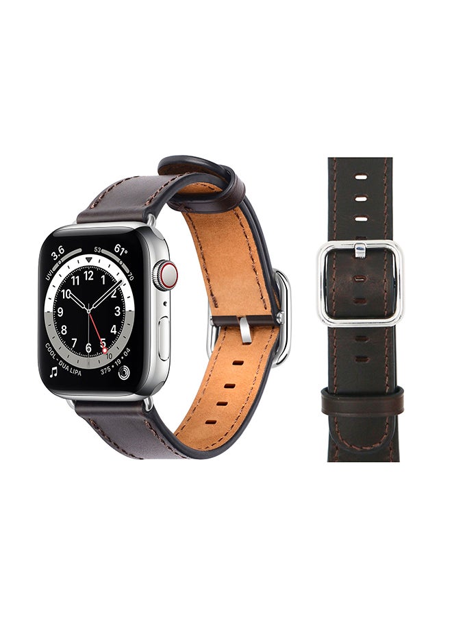 Perfii Leather Replacement Band For Apple Watch Series 6/SE/5/4/3/2/1 Dark Brown 