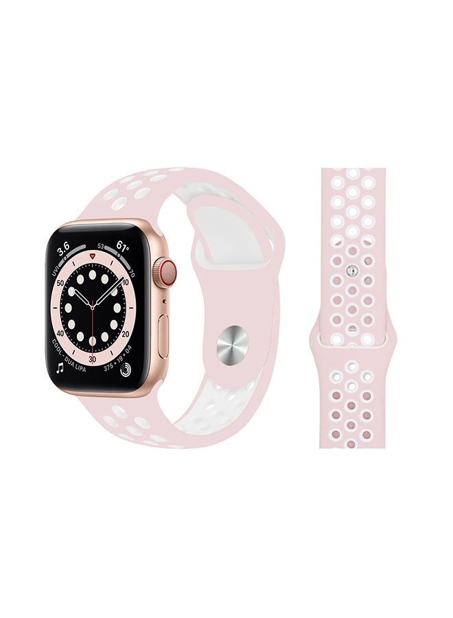Perfii - Replacement Band For Apple Watch Series 6/SE/5/4/3/2/1 Light Pink White - Image 1