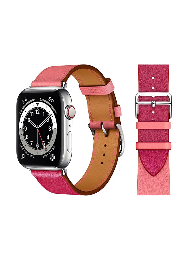 Perfii - Genuine Leather Replacement Band For Apple Watch Series 6/SE/5/4/3/2/1 Pink Rose - Image 1