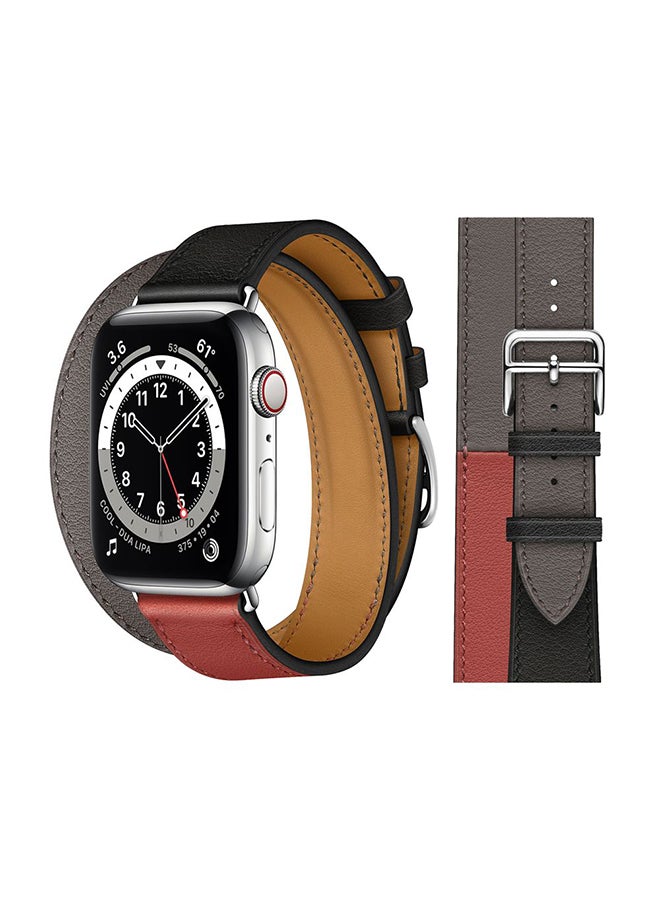 Perfii - Double Tour Leather Replacement Band For Apple Watch Series 6/SE/5/4/3/2/1 Brisque Grey - Image 1