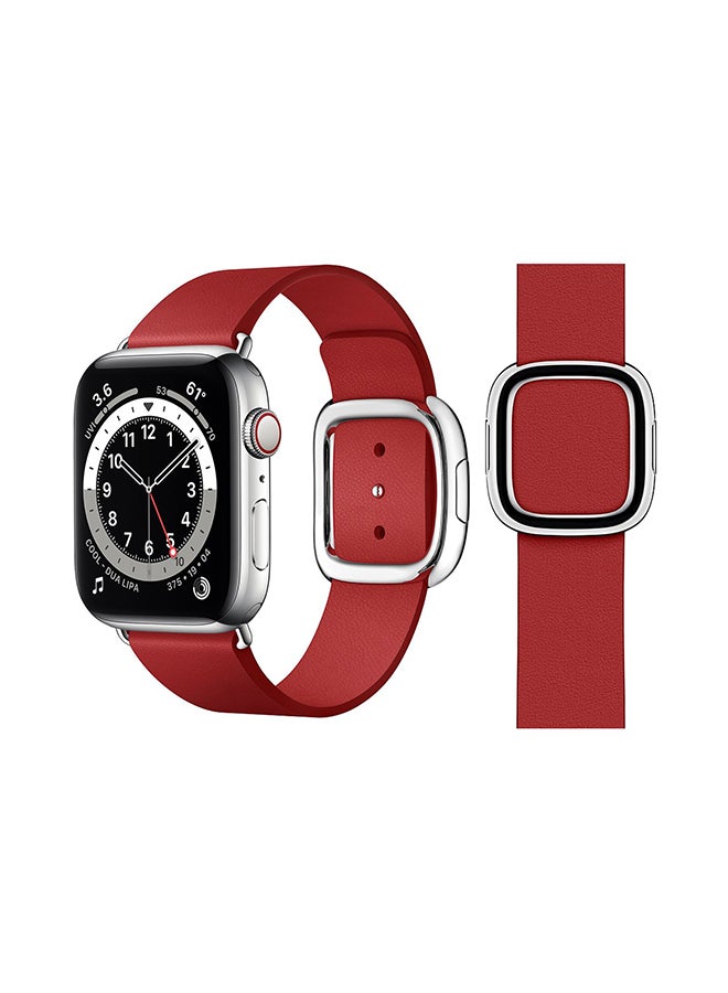 Perfii Leather Replacement Band For Apple Watch Series 6/SE/5/4/3/2/1 Ruby Red
