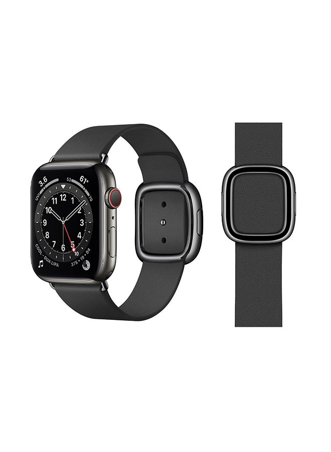 Perfii - Leather Replacement Band For Apple Watch Series 6/SE/5/4/3/2/1 Black - Image 1