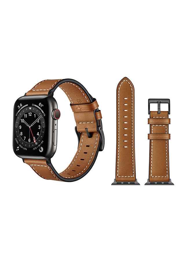 Perfii - Leather Replacement Band For Apple Watch Series 6/SE/5/4/3/2/1 Brown - Image 1