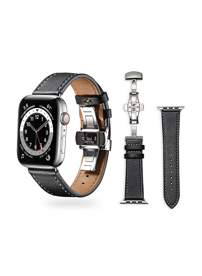 Perfii - Genuine Leather Replacement Band For Apple Watch Series 6/SE/5/4/3/2/1 Black White - Image 1