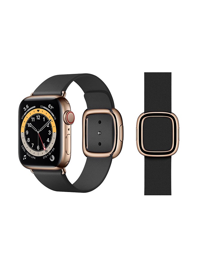 Perfii - Leather Replacement Band For Apple Watch Series 6/SE/5/4/3/2/1 Black - Image 1