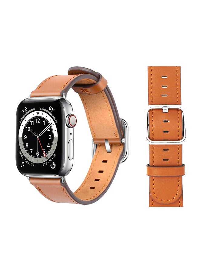Perfii Leather Replacement Band For Apple Watch Series 6/SE/5/4/3/2/1 Brown