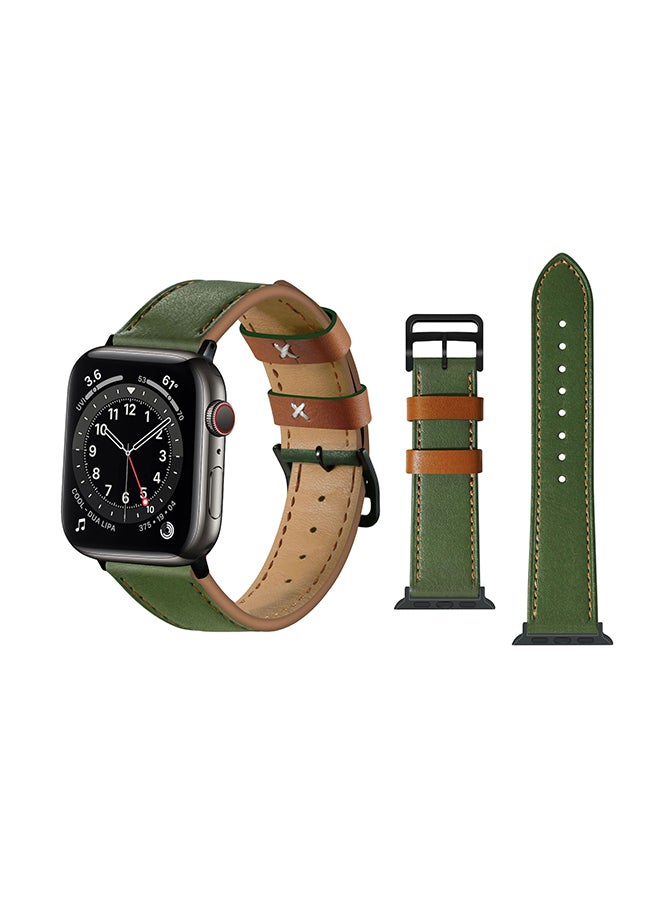 Perfii Genuine Leather Replacement Band For Apple Watch Series 6/SE/5/4/3/2/1 Forest Green