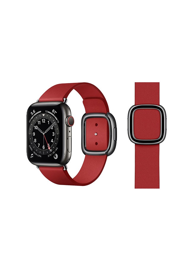 Perfii - Leather Replacement Band For Apple Watch Series 6/SE/5/4/3/2/1 Ruby Red - Image 1