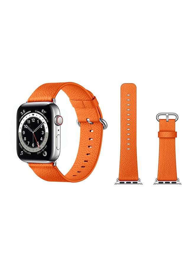 Perfii Genuine Leather Replacement Band For Apple Watch Series 6/SE/5/4/3/2/1 Orange