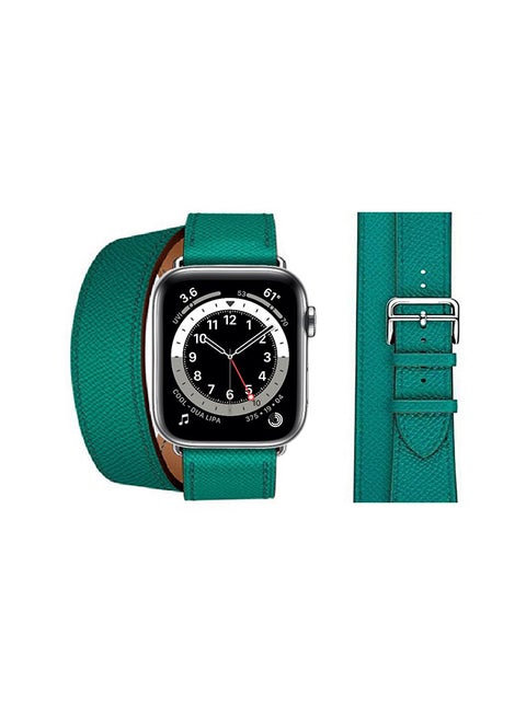 Double Tour Leather Replacement Band For Apple Watch Series 6/SE/5/4/3/2/1 Green