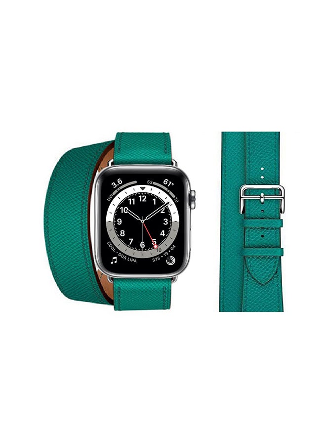 Perfii - Double Tour Leather Replacement Band For Apple Watch Series 6/SE/5/4/3/2/1 Green - Image 1
