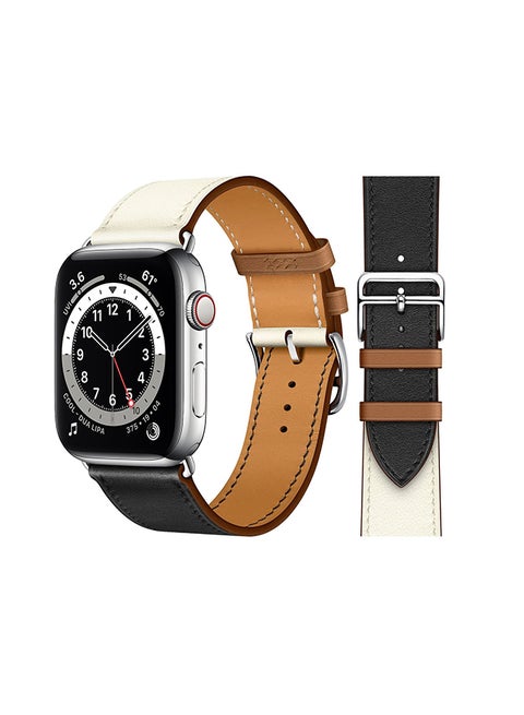 Genuine Leather Replacement Band For Apple Watch Series 6/SE/5/4/3/2/1 White Black