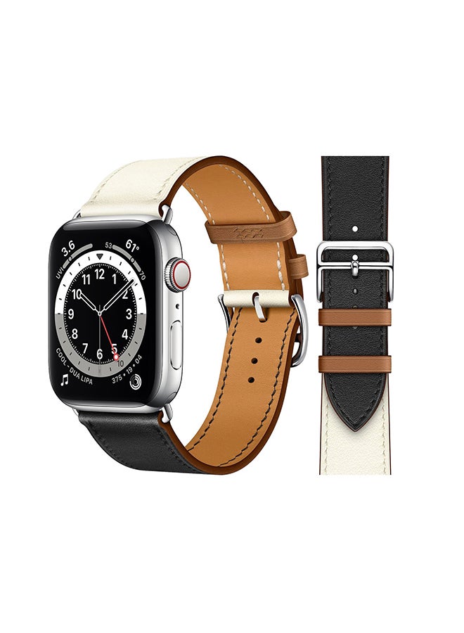 Perfii - Genuine Leather Replacement Band For Apple Watch Series 6/SE/5/4/3/2/1 White Black - Image 1