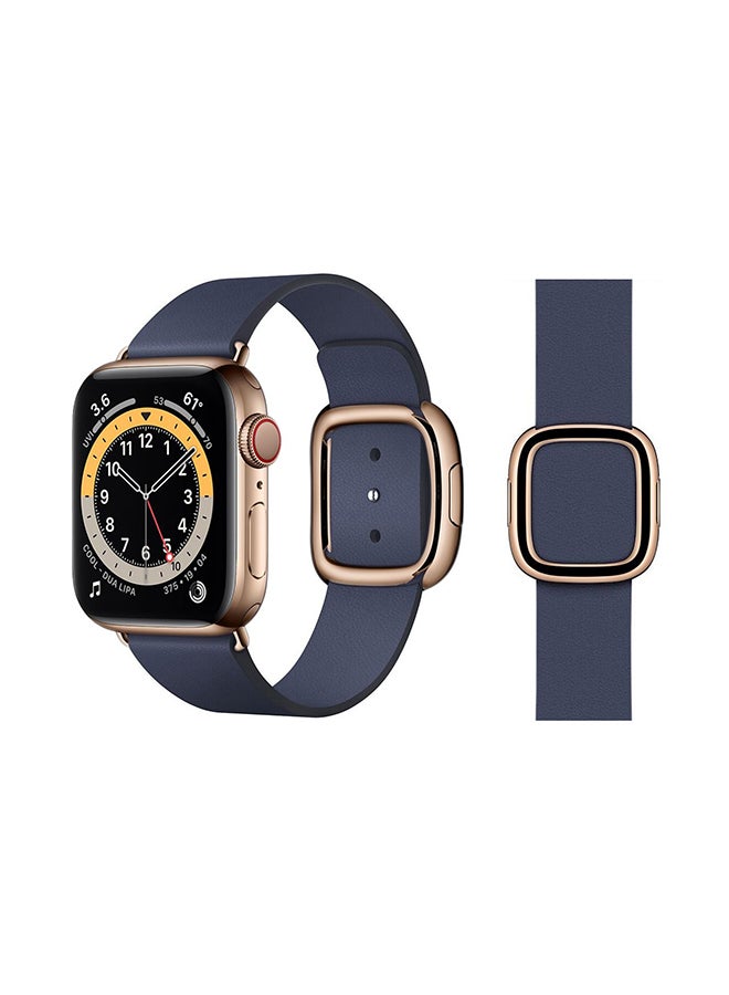Perfii - Leather Replacement Band For Apple Watch Series 6/SE/5/4/3/2/1 Dark Blue - Image 1