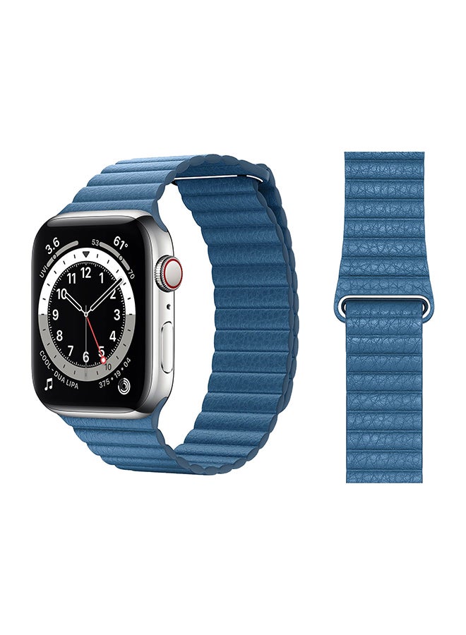 Perfii - Leather Replacement Band For Apple Watch Series 6/SE/5/4/3/2/1 Cape Blue - Image 1
