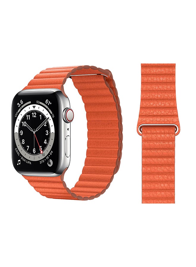 Perfii Leather Replacement Band For Apple Watch Series 6/SE/5/4/3/2/1 Orange