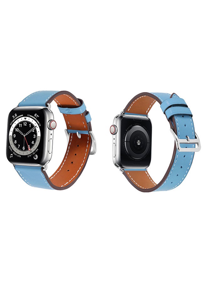 Perfii - Genuine Leather Replacement Band For Apple Watch Series 6/SE/5/4/3/2/1 Peacock Blue - Image 1