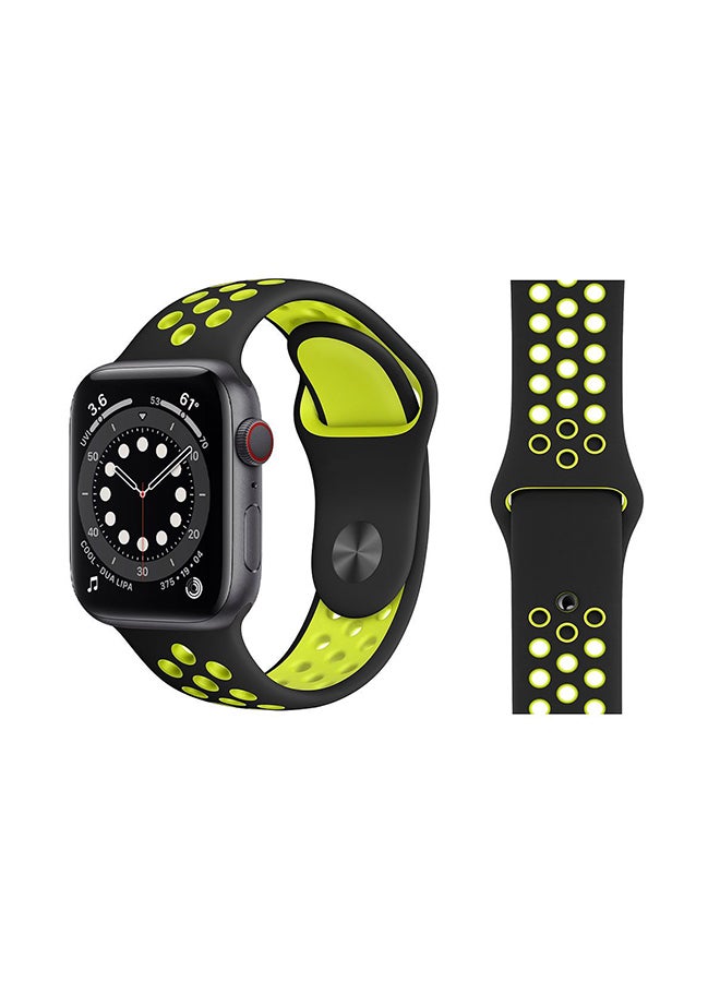 Perfii - Replacement Band For Apple Watch Series 6/SE/5/4/3/2/1 Black Volt Green - Image 1