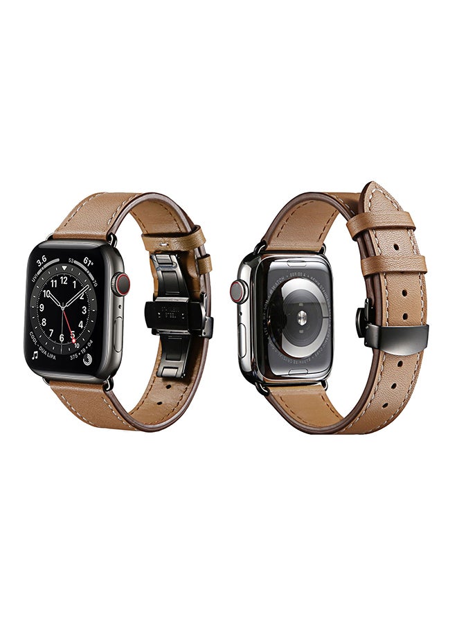 Perfii Genuine Leather Replacement Band For Apple Watch Series 6/SE/5/4/3/2/1 Light Brown