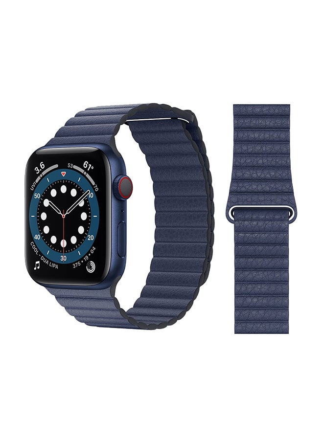 Perfii - Leather Replacement Band For Apple Watch Series 6/SE/5/4/3/2/1 Midnight Blue - Image 1