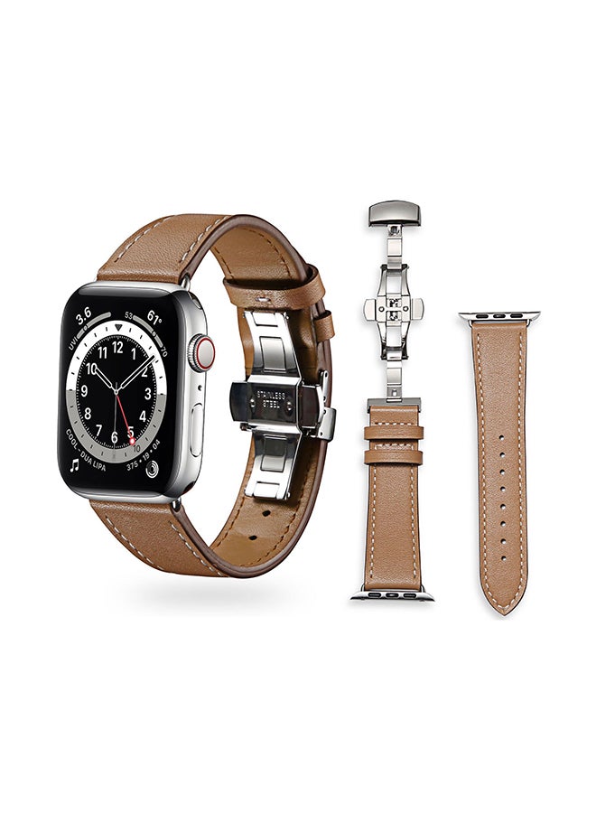 Perfii - Genuine Leather Replacement Band For Apple Watch Series 6/SE/5/4/3/2/1 Light Brown - Image 1