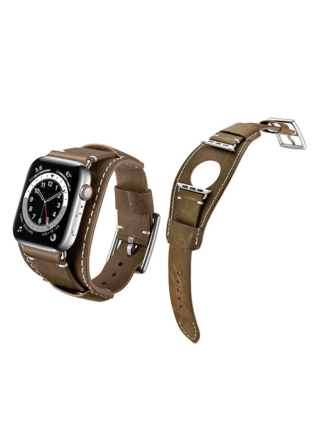 Perfii - Bracelet Leather Replacement Band For Apple Watch Series 6/SE/5/4/3/2/1 Rough Brown - Image 1