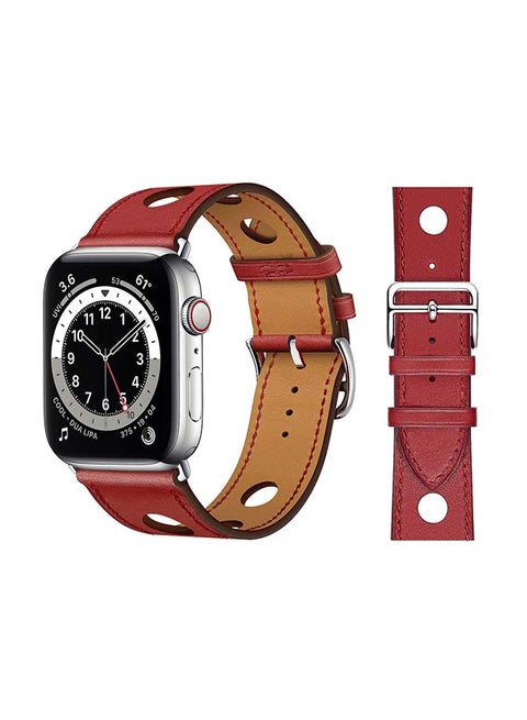 Leather Replacement Band For Apple Watch Series 6/SE/5/4/3/2/1 Red