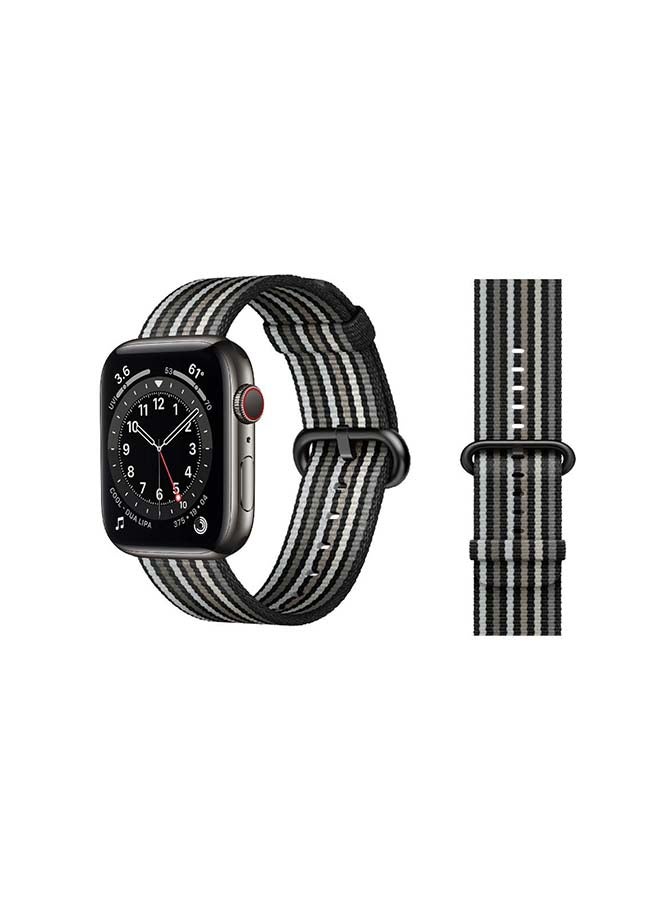 Perfii - Nylon Replacement Band For Apple Watch Series 6/SE/5/4/3/2/1 Black Grey Line - Image 1