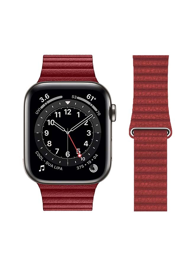 Perfii - Leather Replacement Band For Apple Watch Series 6/SE/5/4/3/2/1 Red - Image 1