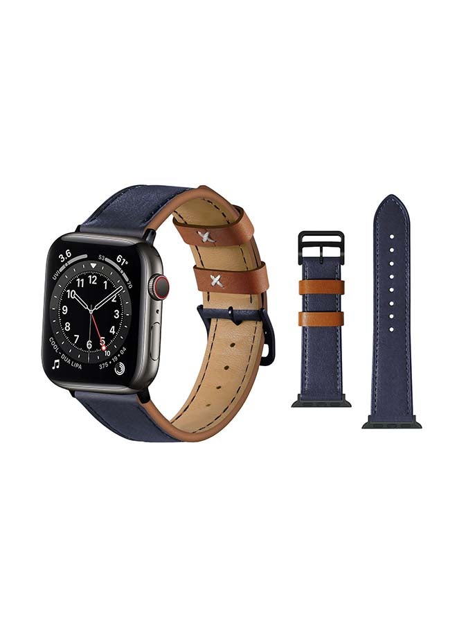 Perfii - Genuine Leather Replacement Band For Apple Watch Series 6/SE/5/4/3/2/1 Royal Blue - Image 1