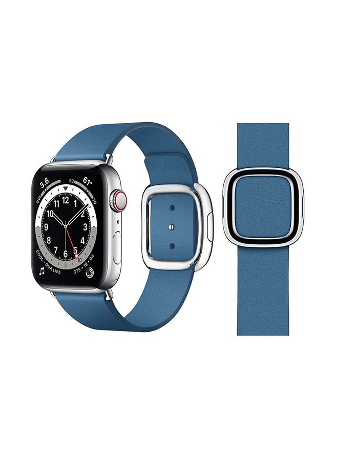 Perfii - Leather Replacement Band For Apple Watch Series 6/SE/5/4/3/2/1 Cape Blue - Image 1