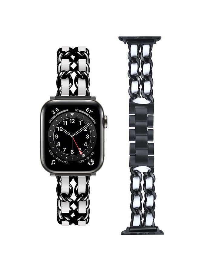 بيرفيي سوار بديل من الجلد بتصميم سلسلة لساعة أبل سلسلة 6/SE/5/4/3/2/1 أسود/أبيض