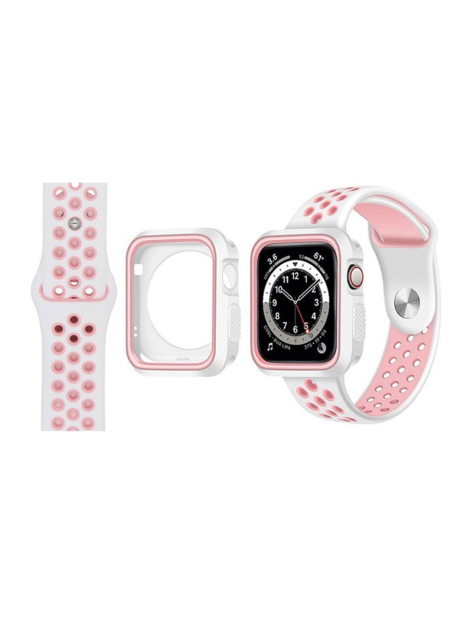 Perfii Tough Case Replacement Band For Apple Watch Series 6/SE/5/4 White Pink