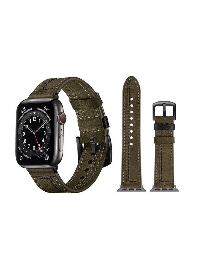 Perfii - Genuine Leather Replacement Band For Apple Watch Series 6/SE/5/4/3/2/1 Khaki Green - Image 1