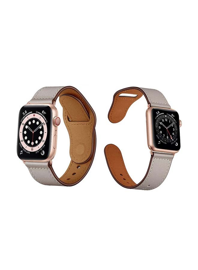 Perfii - Genuine Leather Replacement Band For Apple Watch Series 6/SE/5/4/3/2/1 Light Grey - Image 1
