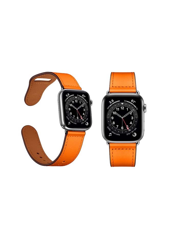 Perfii - Genuine Leather Replacement Band For Apple Watch Series 6/SE/5/4/3/2/1 Orange - Image 1