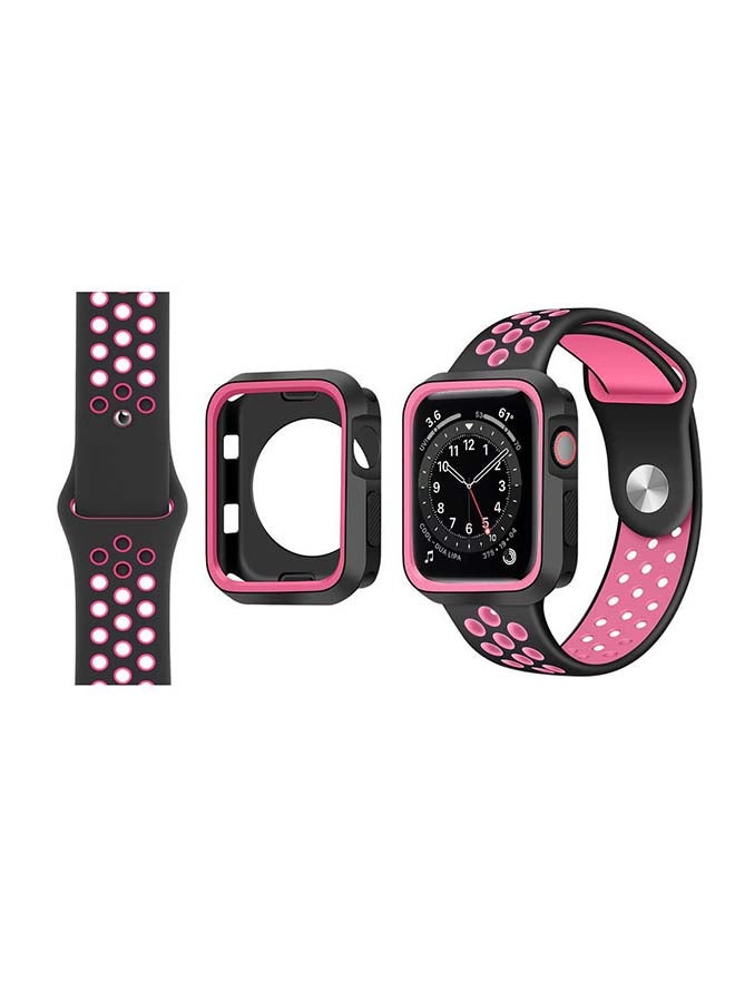 Perfii Tough Case Replacement Band For Apple Watch Series 6/SE/5/4 Black Pink