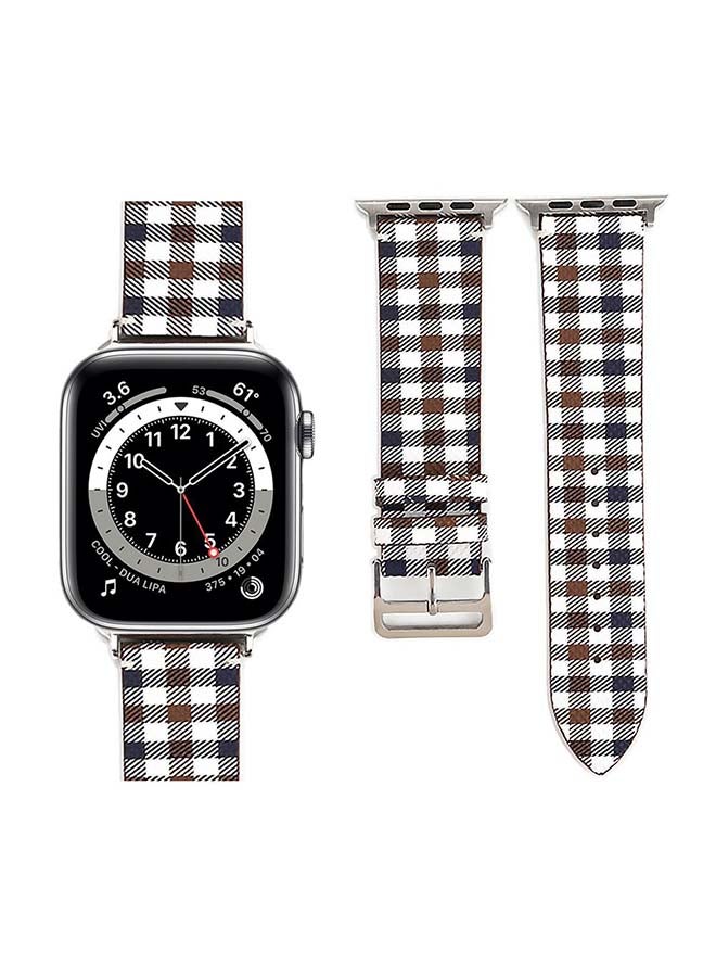Perfii Check Leather Replacement Band For Apple Watch Series 6/SE/5/4/3/2/1 White