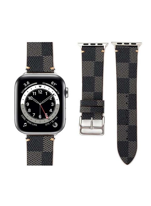 Check Leather Replacement Band For Apple Watch Series 6/SE/5/4/3/2/1 Black
