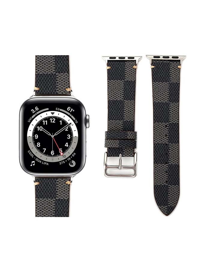 Perfii - Check Leather Replacement Band For Apple Watch Series 6/SE/5/4/3/2/1 Black - Image 1