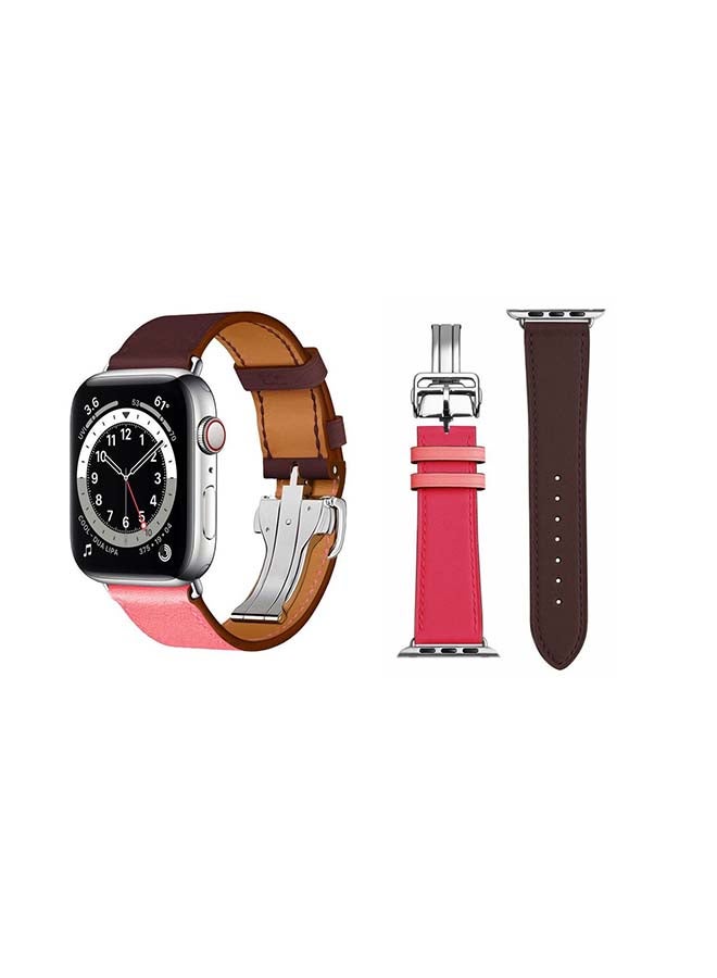 Perfii - Genuine Leather Replacement Band For Apple Watch Series 6/SE/5/4/3/2/1 Wine Red - Image 1