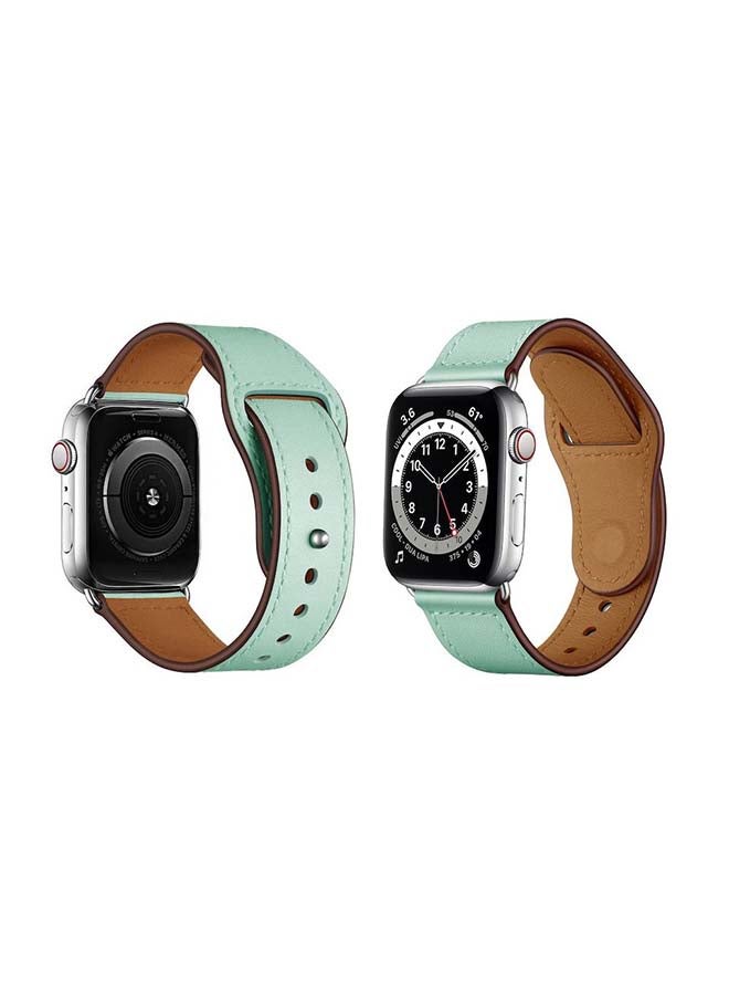 Perfii - Genuine Leather Replacement Band For Apple Watch Series 6/SE/5/4/3/2/1 Light Green - Image 1